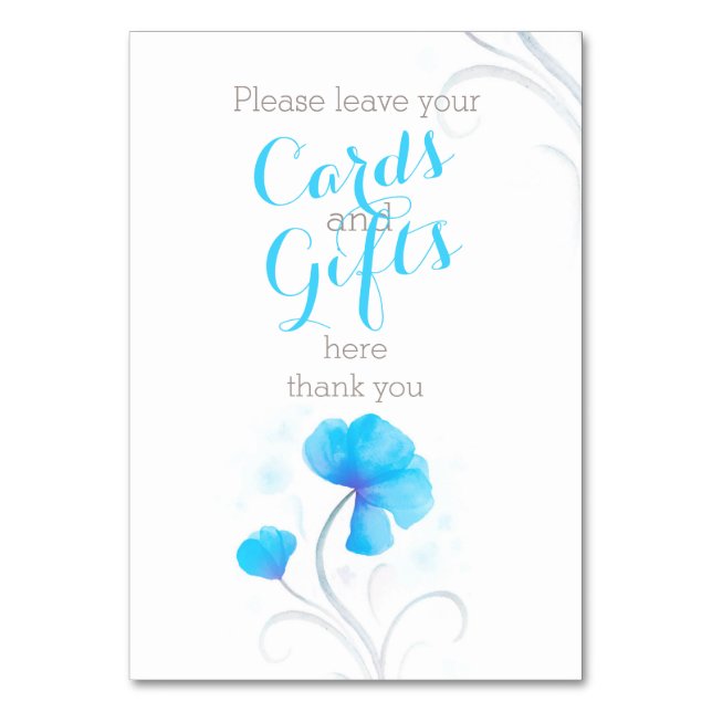 Watercolor flower blue wedding gift table sign number (Back)