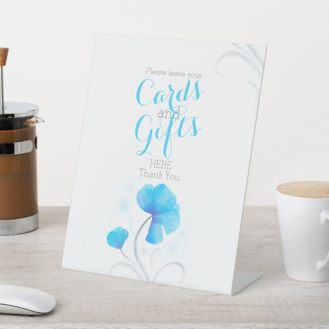 Watercolor flower blue wedding gift table signage pedestal sign (In SItu)