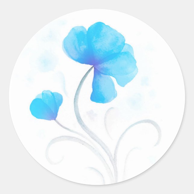Watercolor flower blue wedding seal / sticker (Front)