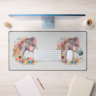 Watercolor Flower Boho Horse Pastel Desk Mat