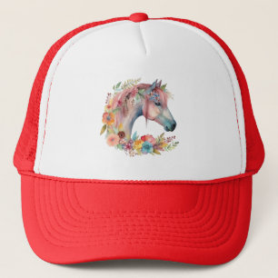 Watercolor Flower Boho Horse Pastel Trucker Hat