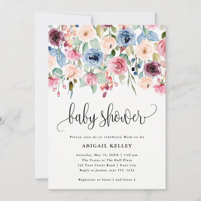 Watercolor Flower Border Baby Shower Invitation (Front)