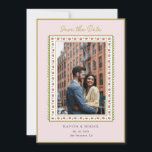 Watercolor flower border Photo Save the Date<br><div class="desc">Elegant Ethnic hand painted watercolor floral frame on a pale pink background wedding Save the Date card with couples photo.</div>