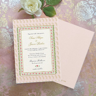 Watercolor flower border Pink Indian wedding Invitation