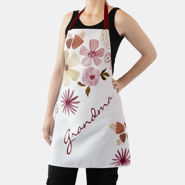 Watercolor Flower Botanical Burgundy Mother's Day  Apron (Insitu)
