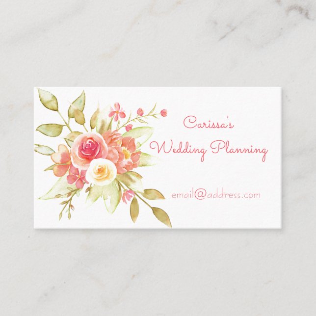 Watercolor Flower Bouquet Business Card (Front)