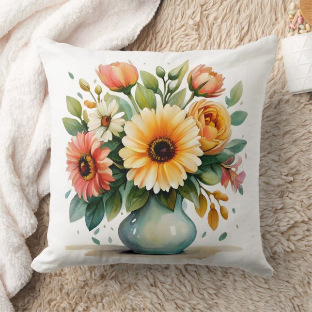 Watercolor Flower Bouquet  Cushion (Blanket)