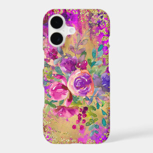 Watercolor Flower Bouquet on Raspberry Pink