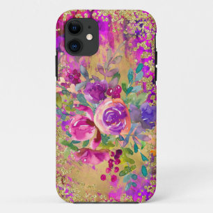 Watercolor Flower Bouquet on Raspberry Pink Case-Mate iPhone Case