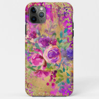 Watercolor Flower Bouquet on Raspberry Pink