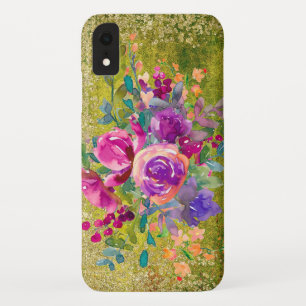 Watercolor Flower Bouquet on Rustic Green Case-Mate iPhone Case
