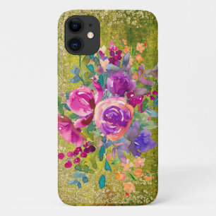 Watercolor Flower Bouquet on Rustic Green Case-Mate iPhone Case