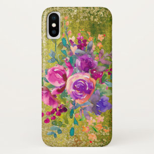 Watercolor Flower Bouquet on Rustic Green Case-Mate iPhone Case