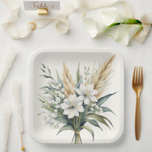 Watercolor Flower Bouquet Paper Plate