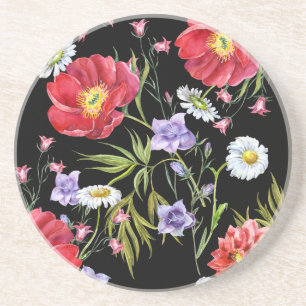 Watercolor Flower Bouquet: Seamless Pattern Coaster