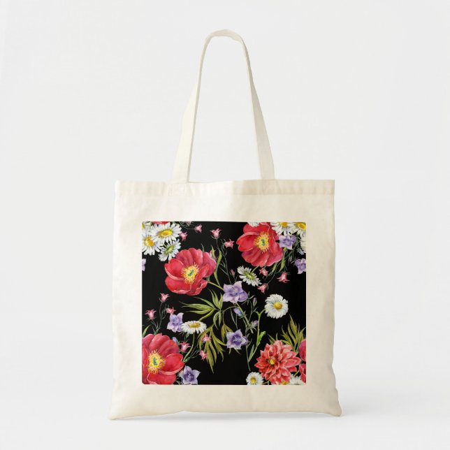 Watercolor Flower Bouquet: Seamless Pattern Tote Bag (Front)
