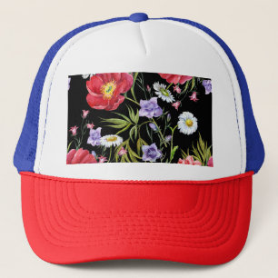 Watercolor Flower Bouquet: Seamless Pattern Trucker Hat