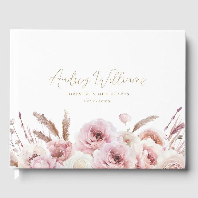 Watercolor, Flower Bouquet, White Guest Book (Front)