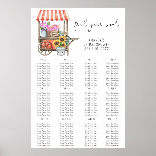 Watercolor flower cart - Seating Chart foam board (Front)