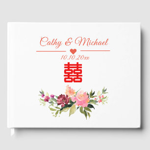 Watercolor flower Chinese wedding Guest Book