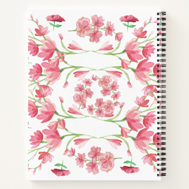 watercolor flower clipart,rose bouquet,pink flower notebook (Back)