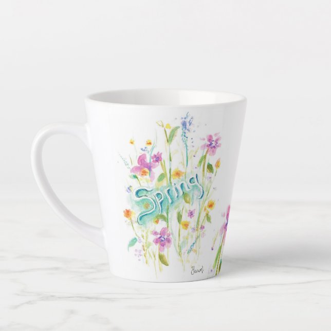 Watercolor Flower Coffee tea China Mug Cup (Left)