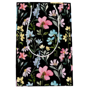 Watercolor Flower Colourful Vintage Medium Gift Bag