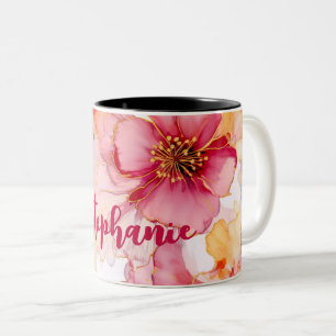 watercolor flower design with name Two-Tone coffee mug