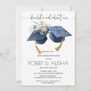 Watercolor Flower Double Graduation Party Invitation