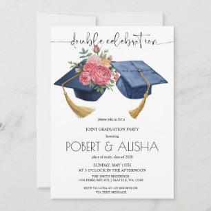 Watercolor Flower Double Graduation Party Invitation