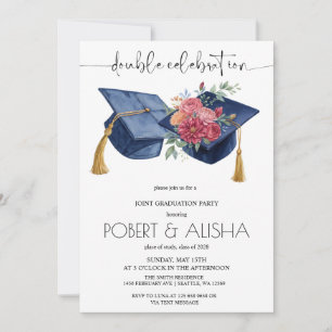 Watercolor Flower Double Graduation Party Invitation