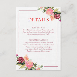 Watercolor flower double happiness wedding details enclosure card