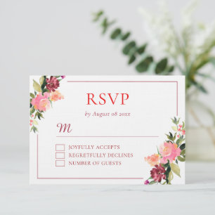 Watercolor flower double happiness wedding  RSVP card