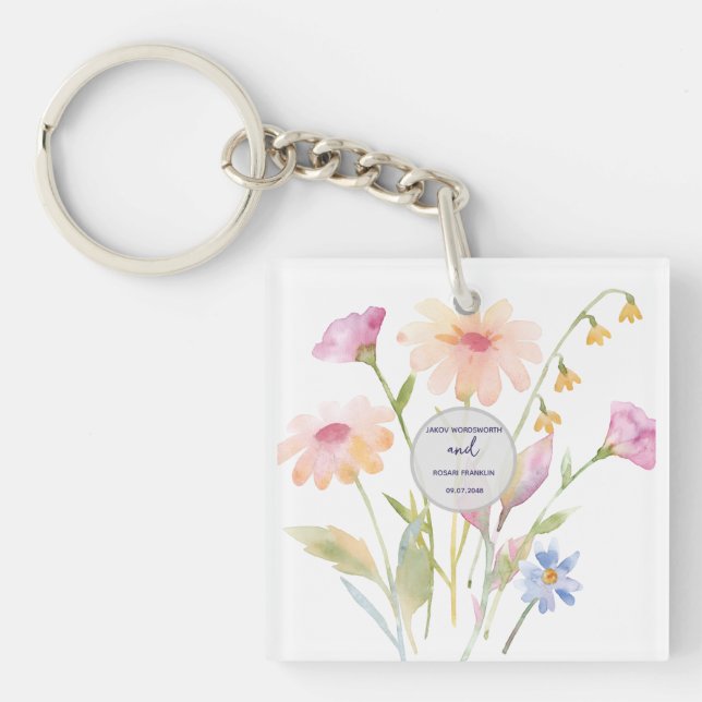 watercolor flower editable key ring (Front)