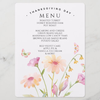 watercolor flower editable menu card