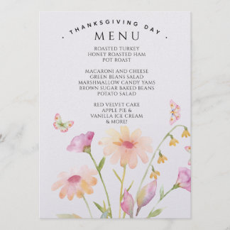 watercolor flower editable menu card