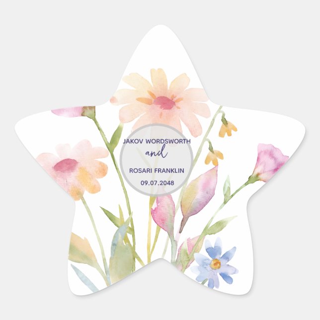 watercolor flower editable star sticker (Front)