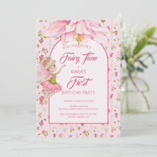 Watercolor Flower Fairy Girl Birthday Invitation