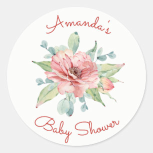 Watercolor Flower Floral Baby Shower Classic Round Sticker