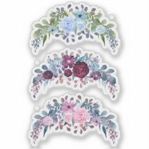 Watercolor flower floral wreath retro vintage blue