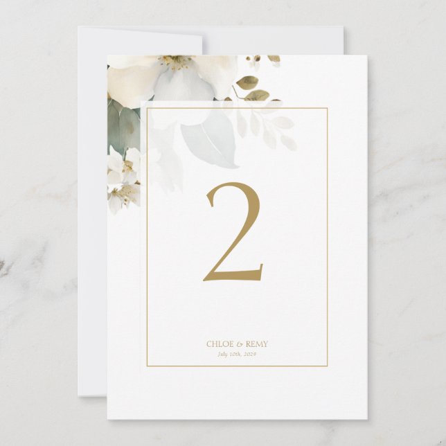 Watercolor Flower & Foliage Wedding Table Number (Front)