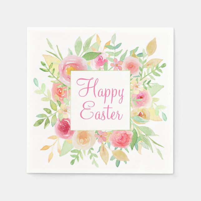Watercolor Flower Frame Easter Napkin (Front)