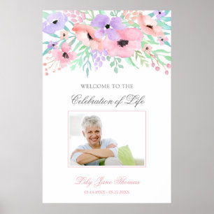 Watercolor Flower Funeral Welcome Sign - 24 x 36