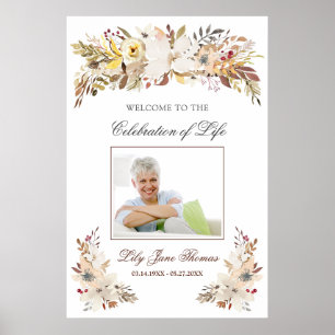 Watercolor Flower Funeral Welcome Sign - 24 x 36