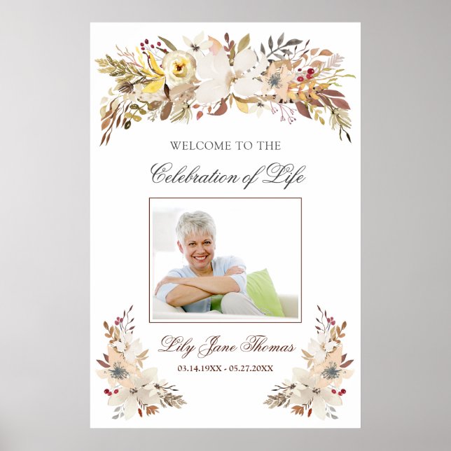 Watercolor Flower Funeral Welcome Sign - 24 x 36 (Front)