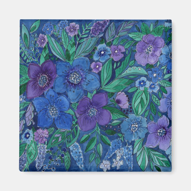 Watercolor, flower garden magnet (Front)