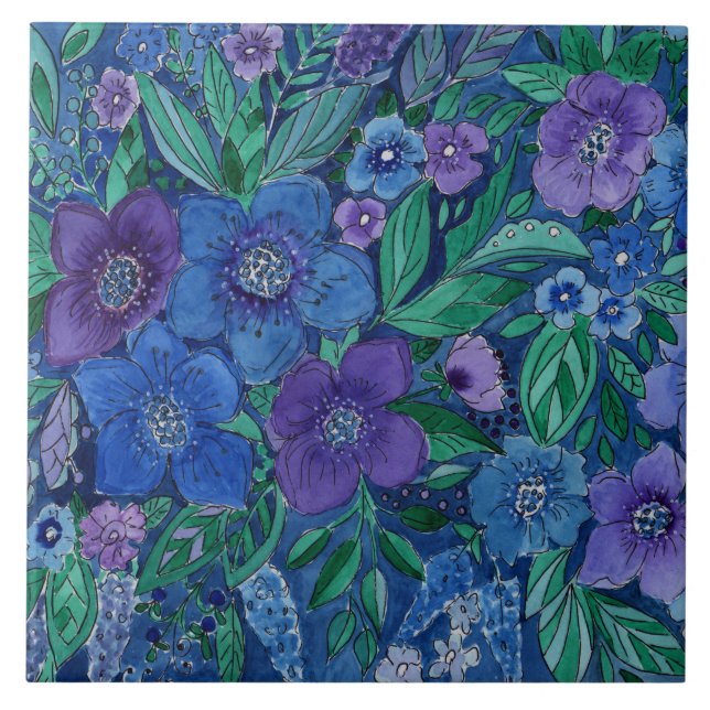 Watercolor, flower garden tile (Front)