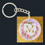 Watercolor Flower Gold Frame | Custom Name Key Ring<br><div class="desc">Watercolor Flower Gold Frame | Custom Name Personalized Floral Gold Frame Keychain | Custom Name Watercolor Flower Keyring Gift. Carry a piece of elegance wherever you go with this stunning personalized floral keychain. This double-sided keyring features a delicate pink watercolor flower wreath set against a soft lavender backdrop, all beautifully...</div>