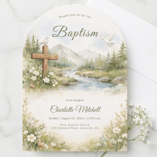 Watercolor Flower Minimalist Baptism Invitation (Creator Uploaded)