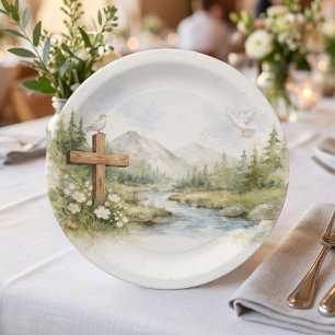 Watercolor Flower Minimalist Baptism Paper Plate